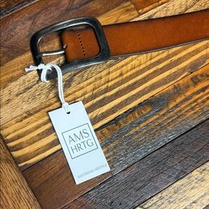 Amsterdam Heritage Men's Tan Leather Belt with Distressed Metal Buckle